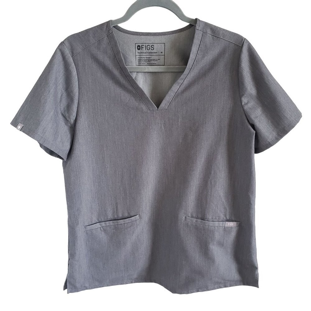 Figs Woman's Scrub Top Size M Technical Collection Graphite Grey 2 Front Pockets